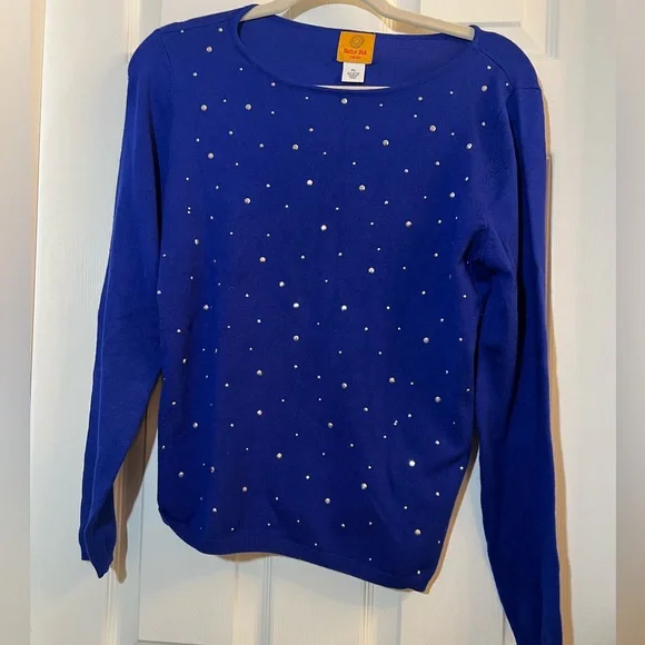 👗 Ruby Rd. Royal Blue Sweater with Silver Accents - Picture 1 of 4